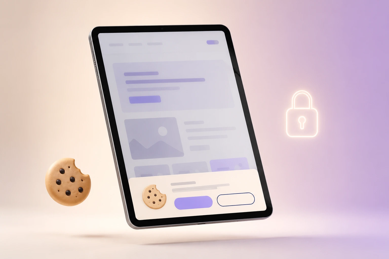 Cookie banner δύο επιλογών σε ελληνική ιστοσελίδα, αποδοχή όλων και μόνο απαραίτητα σε modern workspace