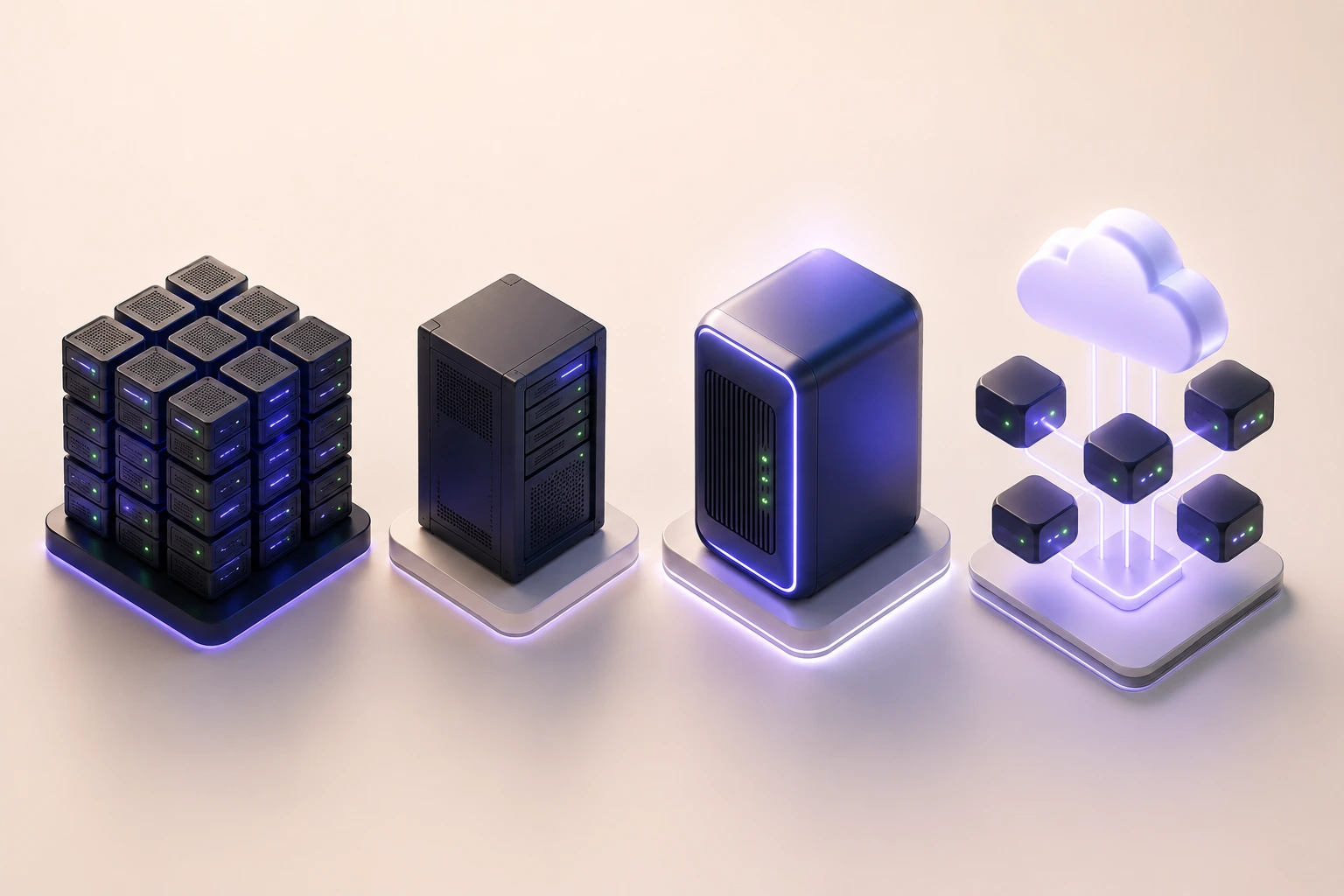 Τύποι web hosting: εικαστική απεικόνιση racks server και cloud infrastructure σε σύγχρονο data center